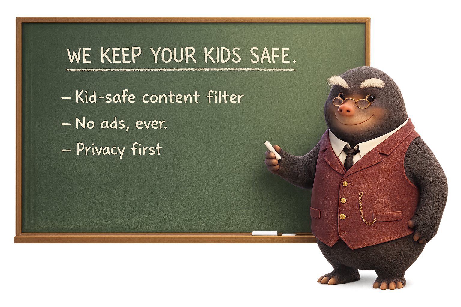 The school caretaker writing kid-safe rules on a chalkboard